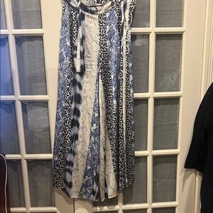 100 percent silk Elegant Blue and White Patterned wide leg pants